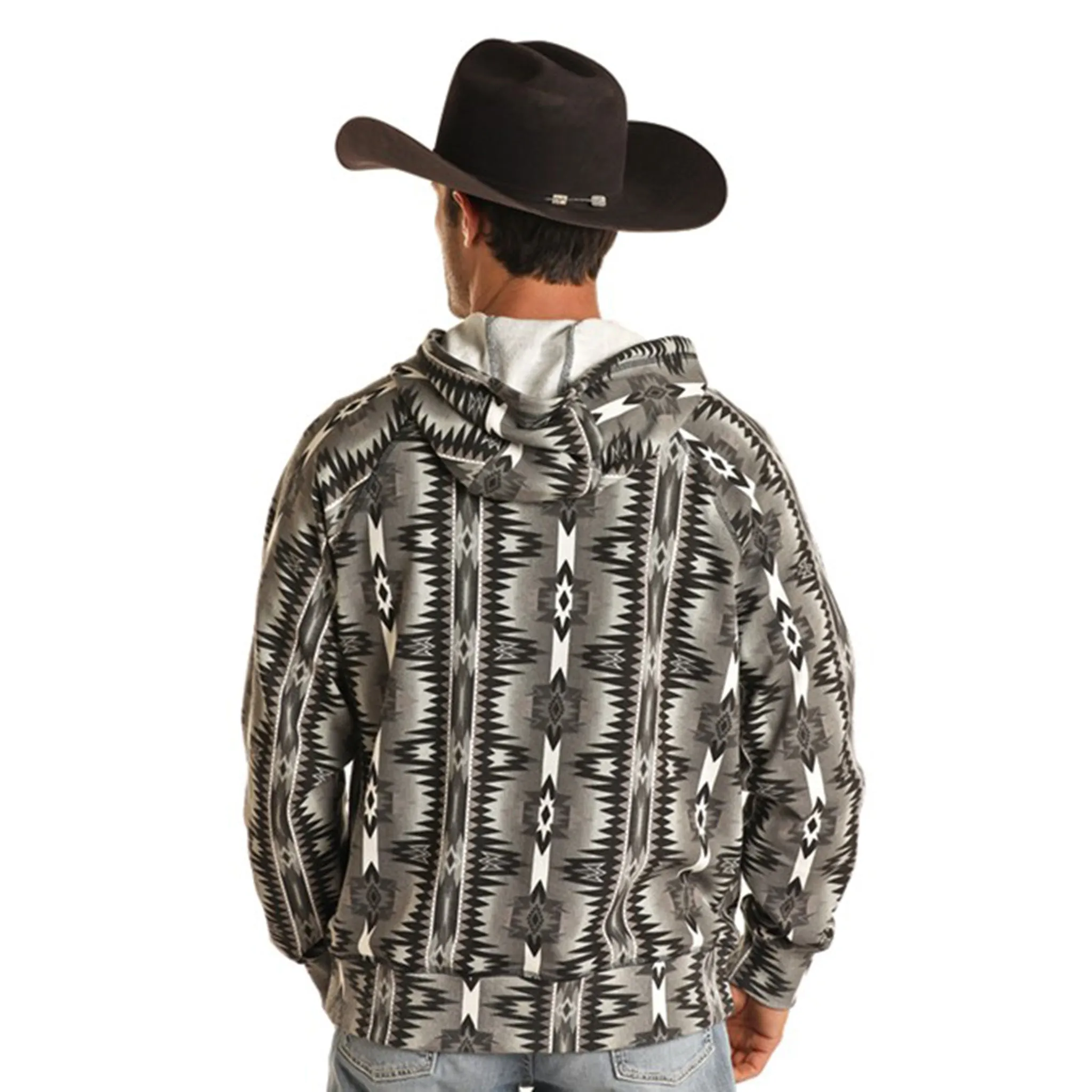 Rock & Roll Men's Black & White Aztec Hoodie