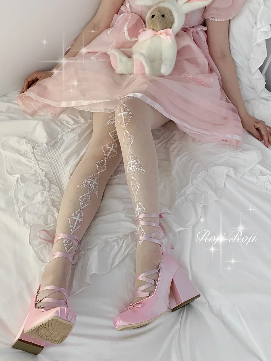 Roji Roji~Sweet Lolita White Print Tights