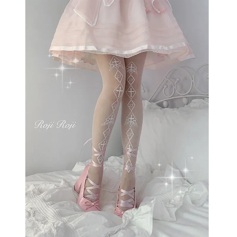 Roji Roji~Sweet Lolita White Print Tights