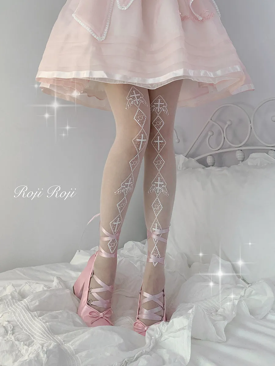 Roji Roji~Sweet Lolita White Print Tights