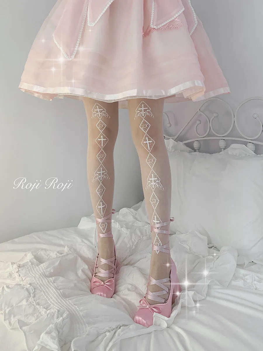 Roji Roji~Sweet Lolita White Print Tights