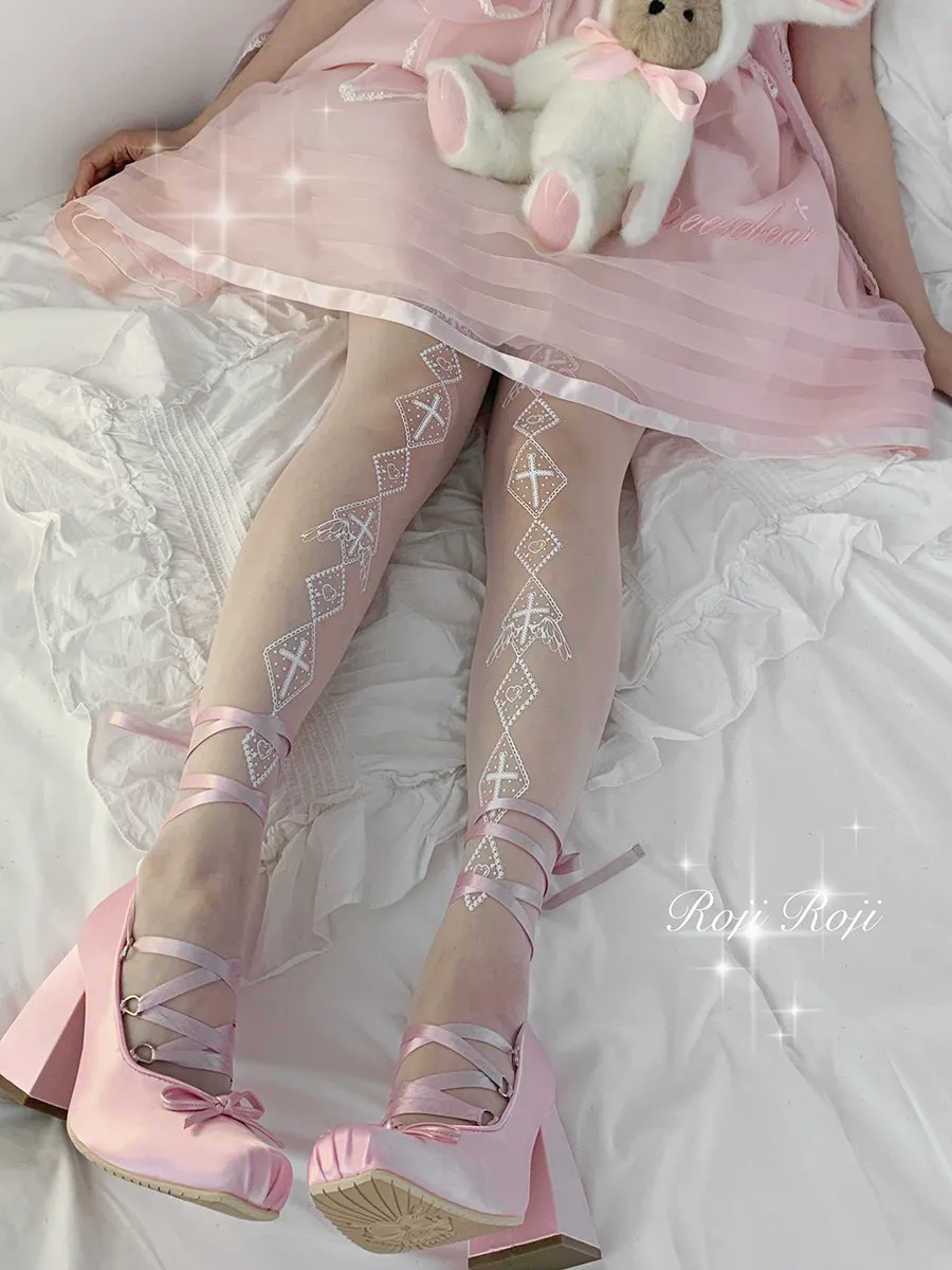 Roji Roji~Sweet Lolita White Print Tights