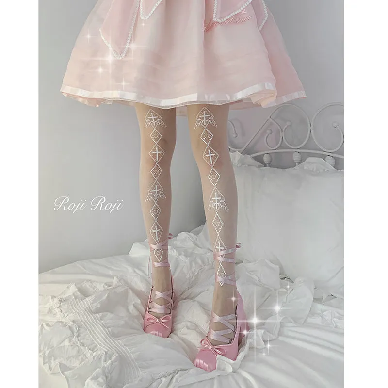 Roji Roji~Sweet Lolita White Print Tights