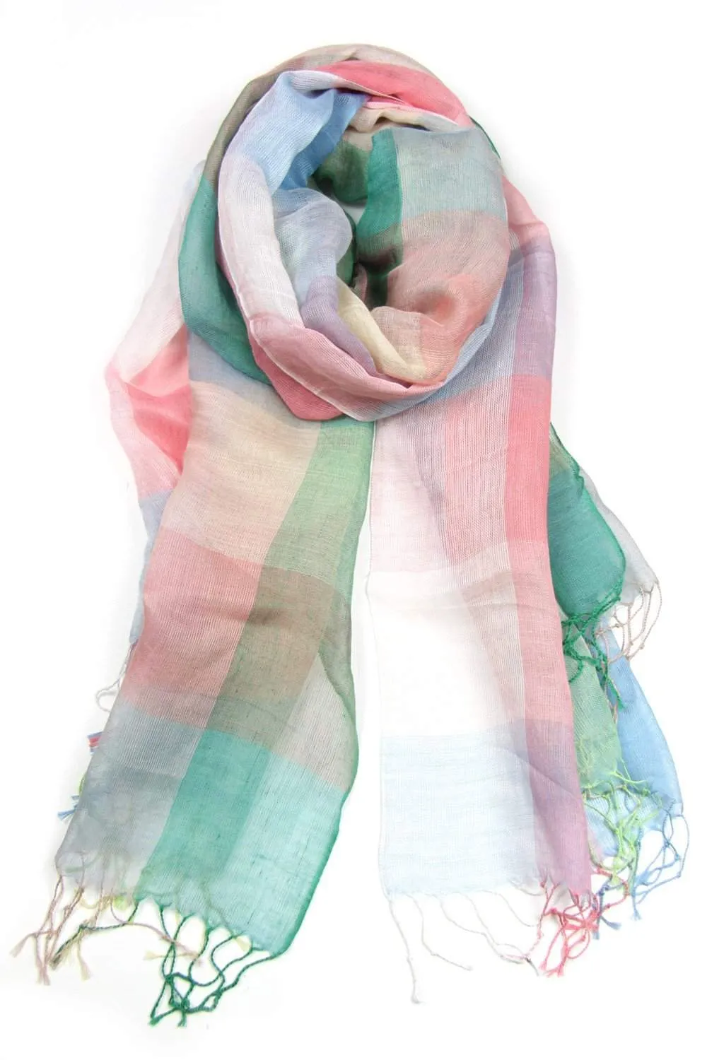 Scarf / Green Peach Blue Purple / Plaid / Unisex