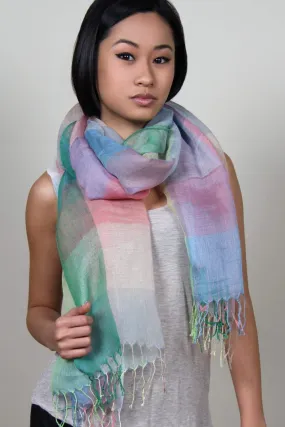 Scarf / Green Peach Blue Purple / Plaid / Unisex