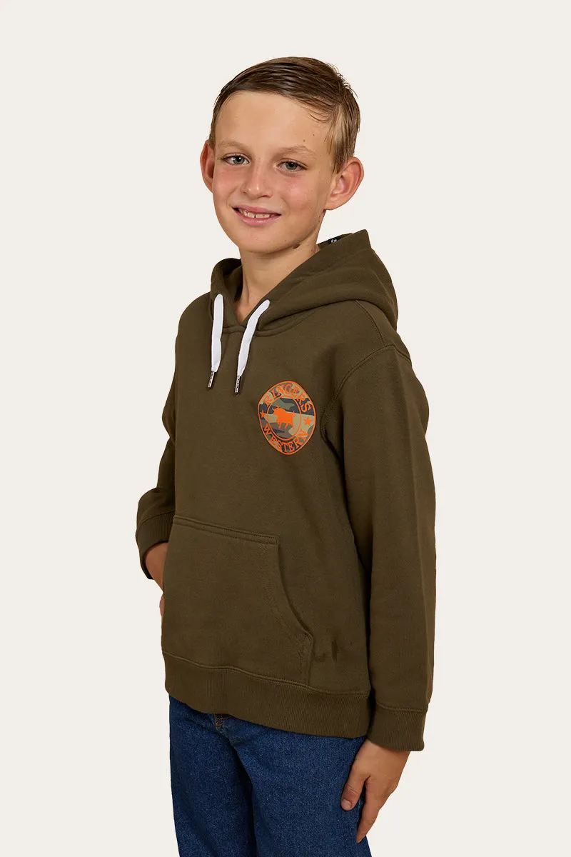 Signature Bull Kids Pullover Hoodie - Military Green/Camo