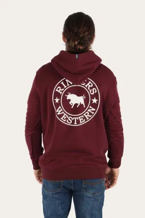 Signature Bull Mens Pullover Hoodie - Cabernet/White