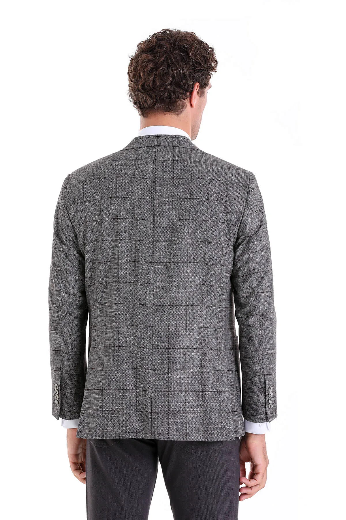 Slim Fit Notch Lapel Plaid Linen Burgundy Classic Blazer