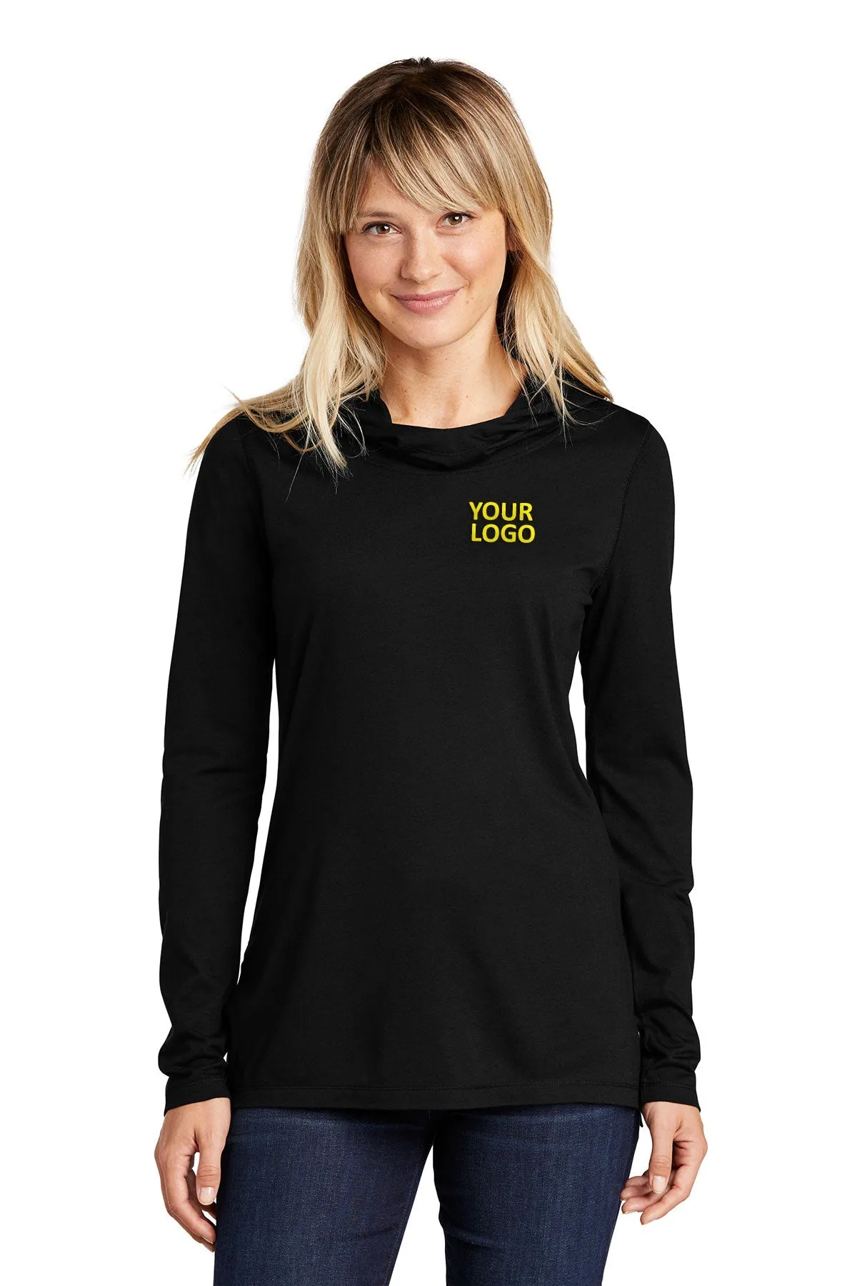 Sport-Tek Ladies PosiCharge Tri-Blend Wicking Customized Long Sleeve Hoodies, Black Triad Solid