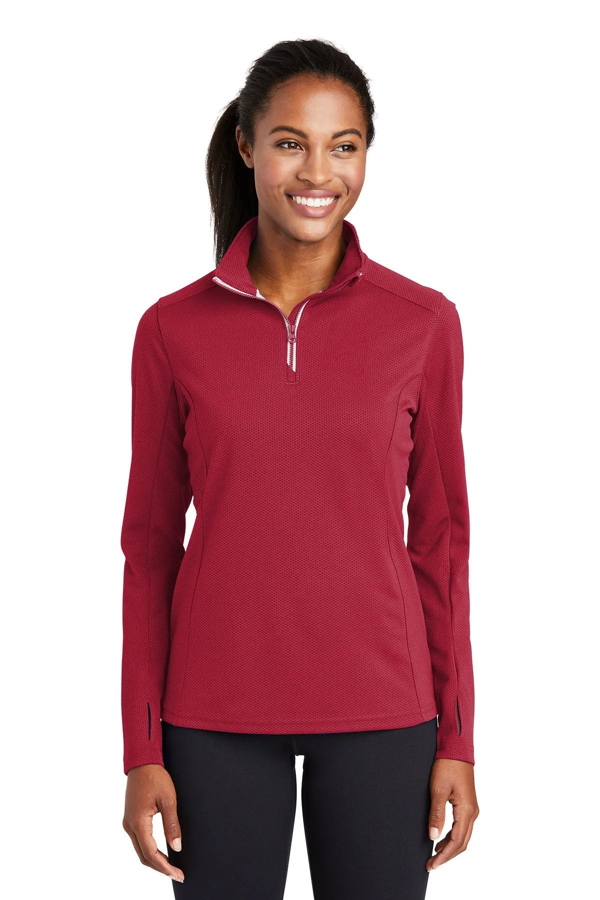 Sport-Tek Ladies Sport-Wick Textured Custom 1/4-Zip Pullovers, Deep Red