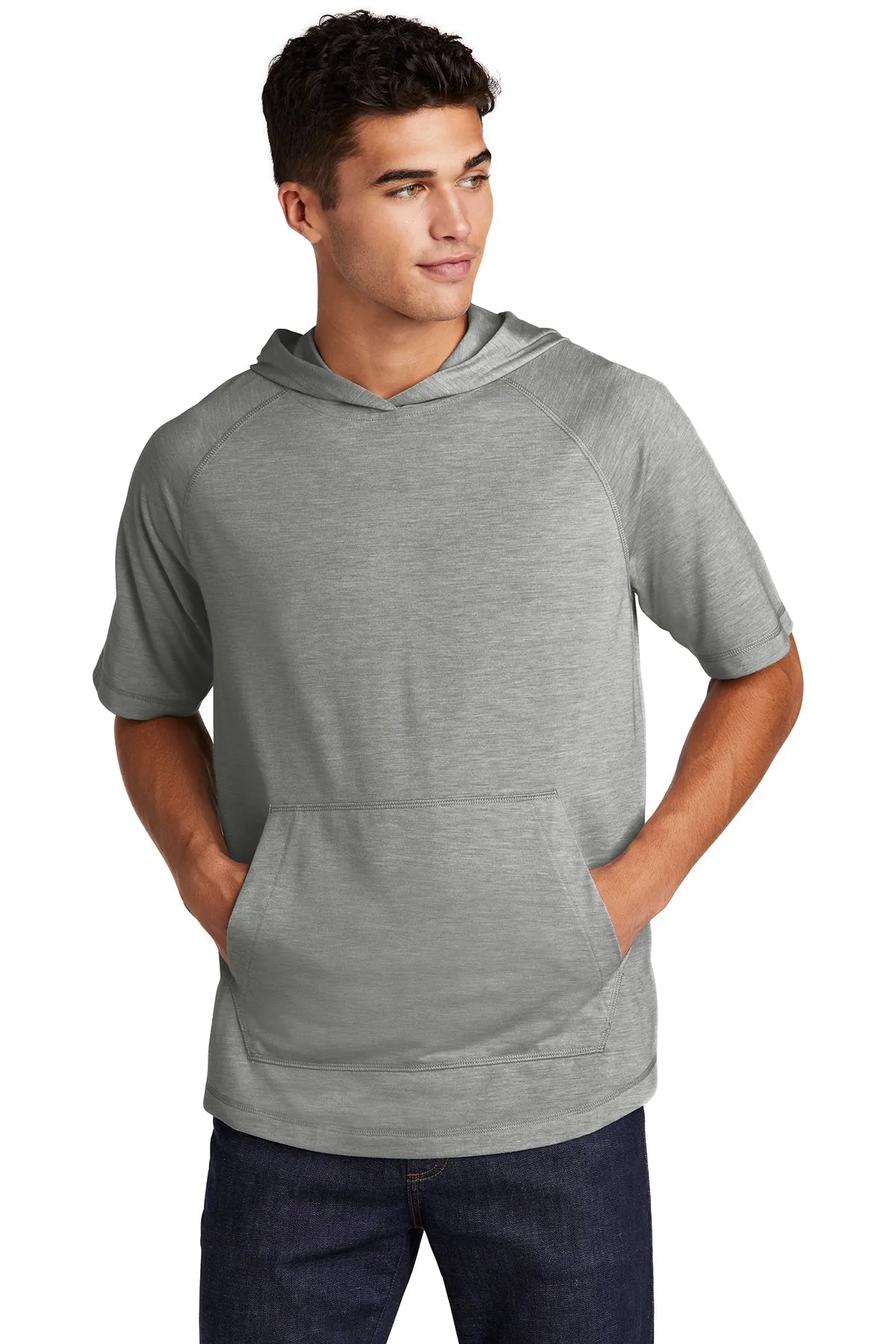 Sport-Tek PosiCharge Tri-Blend Wicking Custom Short Sleeve Hoodies, Light Grey Heather