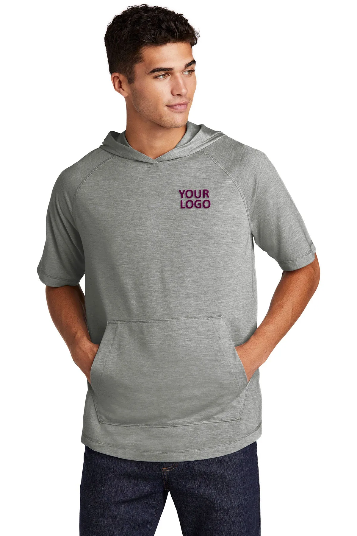 Sport-Tek PosiCharge Tri-Blend Wicking Custom Short Sleeve Hoodies, Light Grey Heather