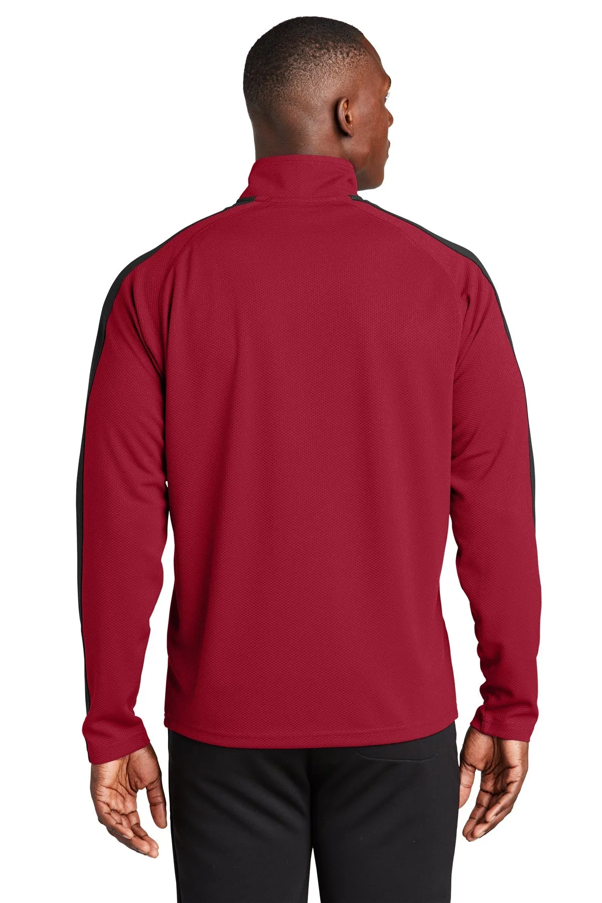 Sport-Tek Sport-Wick Textured Colorblock Custom 1/4-Zip Pullovers, Deep Red/ Black