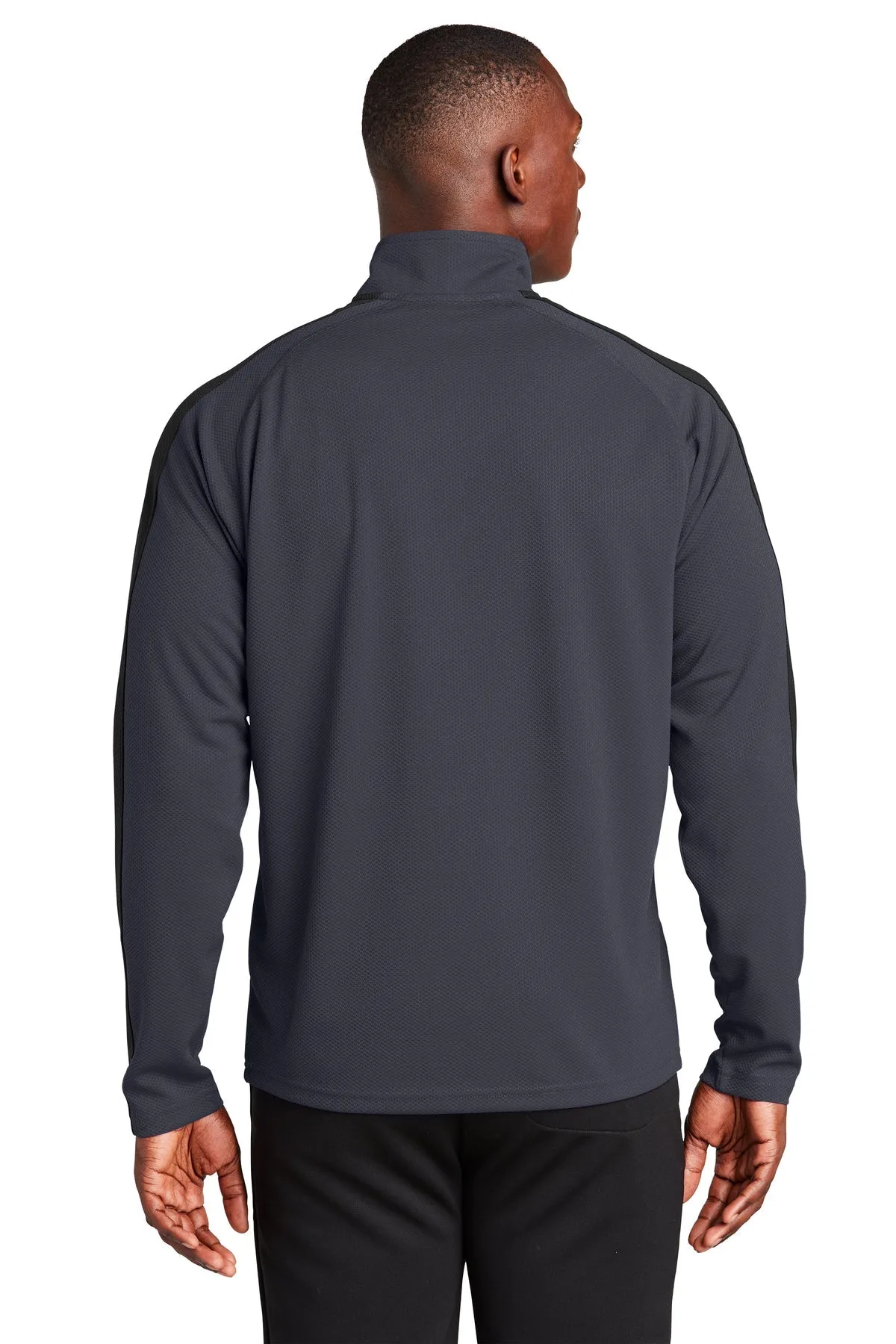 Sport-Tek Sport-Wick Textured Colorblock Customized 1/4-Zip Pullovers, Iron Grey/ Black