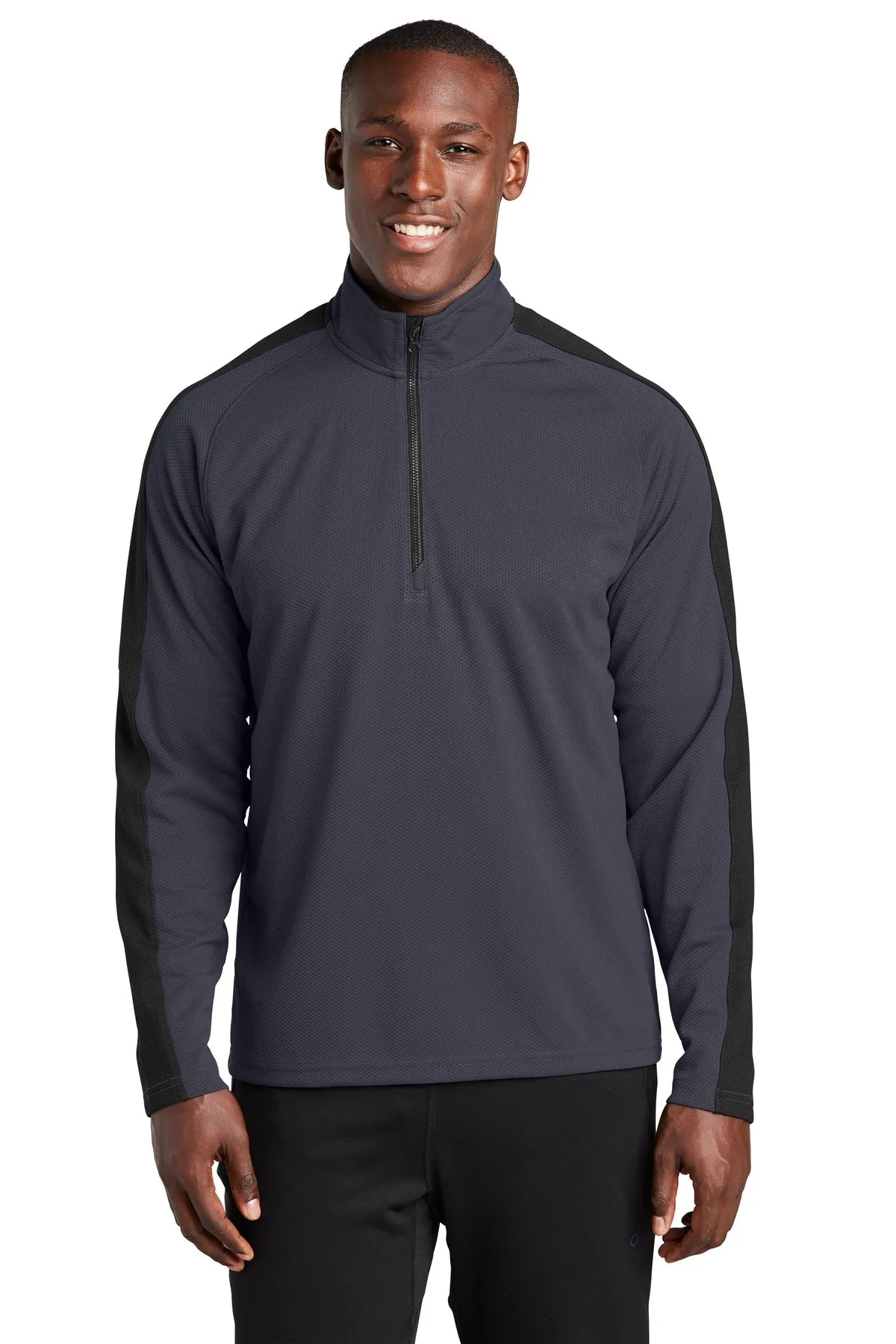 Sport-Tek Sport-Wick Textured Colorblock Customized 1/4-Zip Pullovers, Iron Grey/ Black