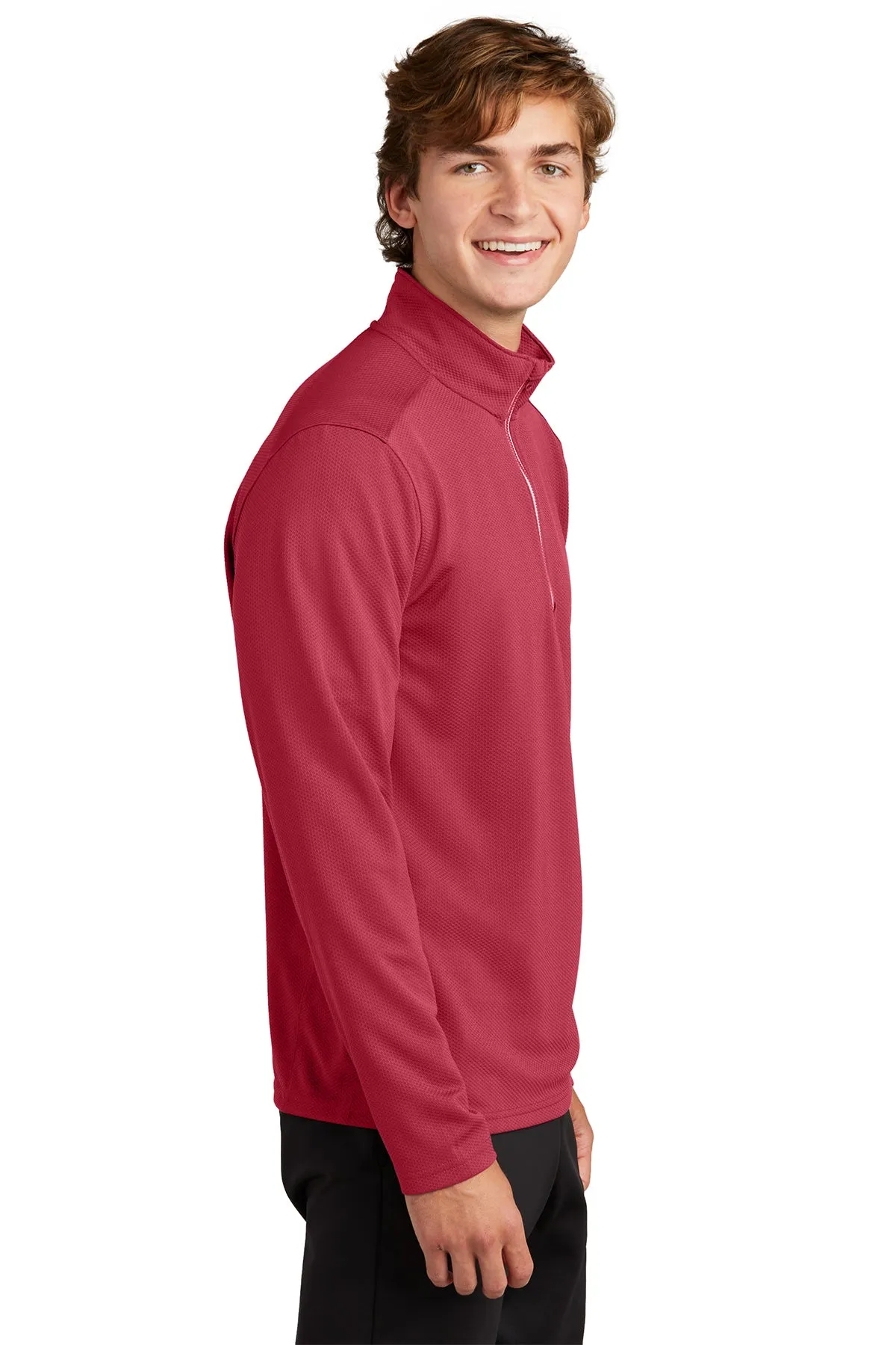 Sport-Tek Sport-Wick Textured Customized 1/4-Zip Pullovers, Deep Red