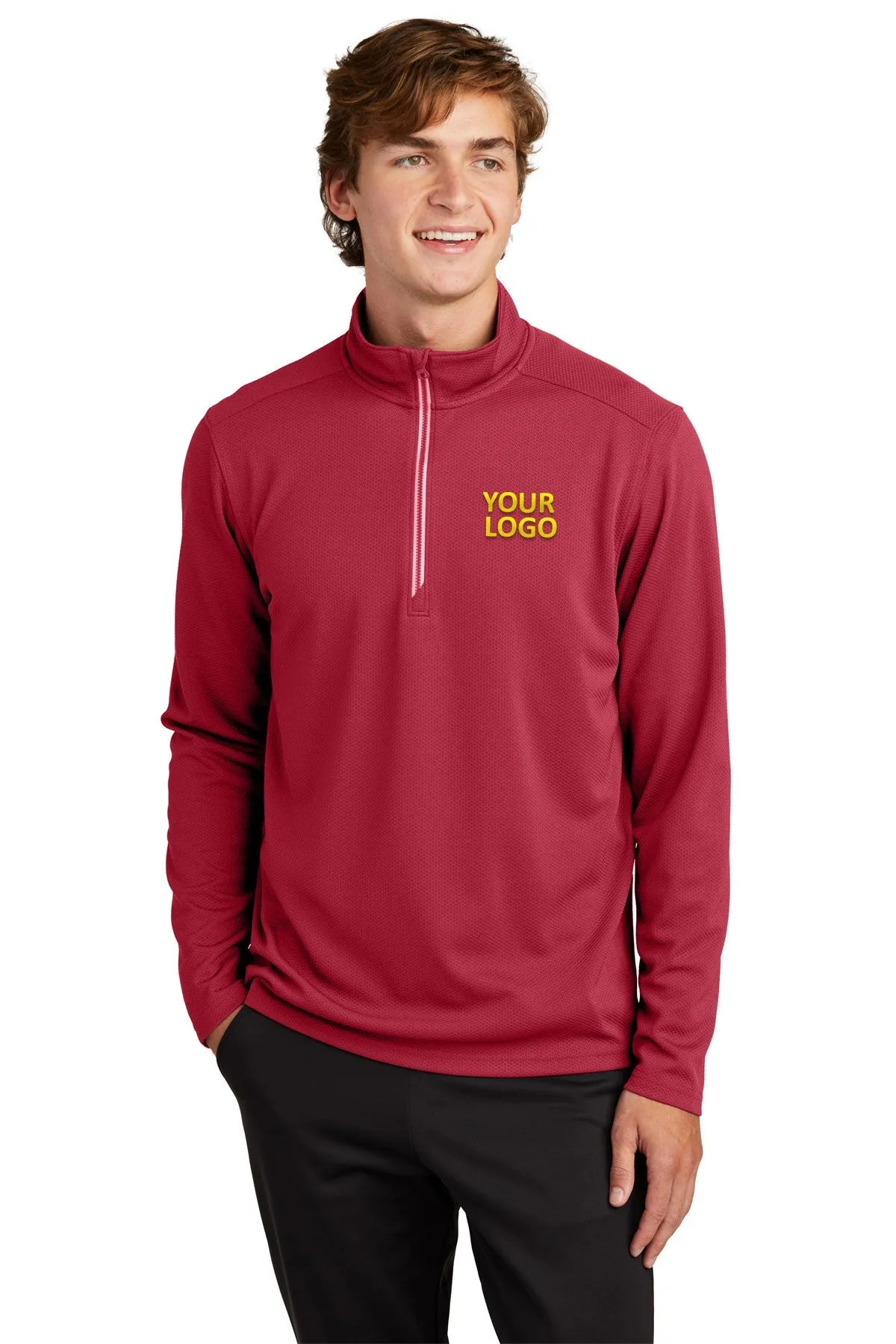 Sport-Tek Sport-Wick Textured Customized 1/4-Zip Pullovers, Deep Red