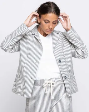 Striped Seamed Single-Button Blazer