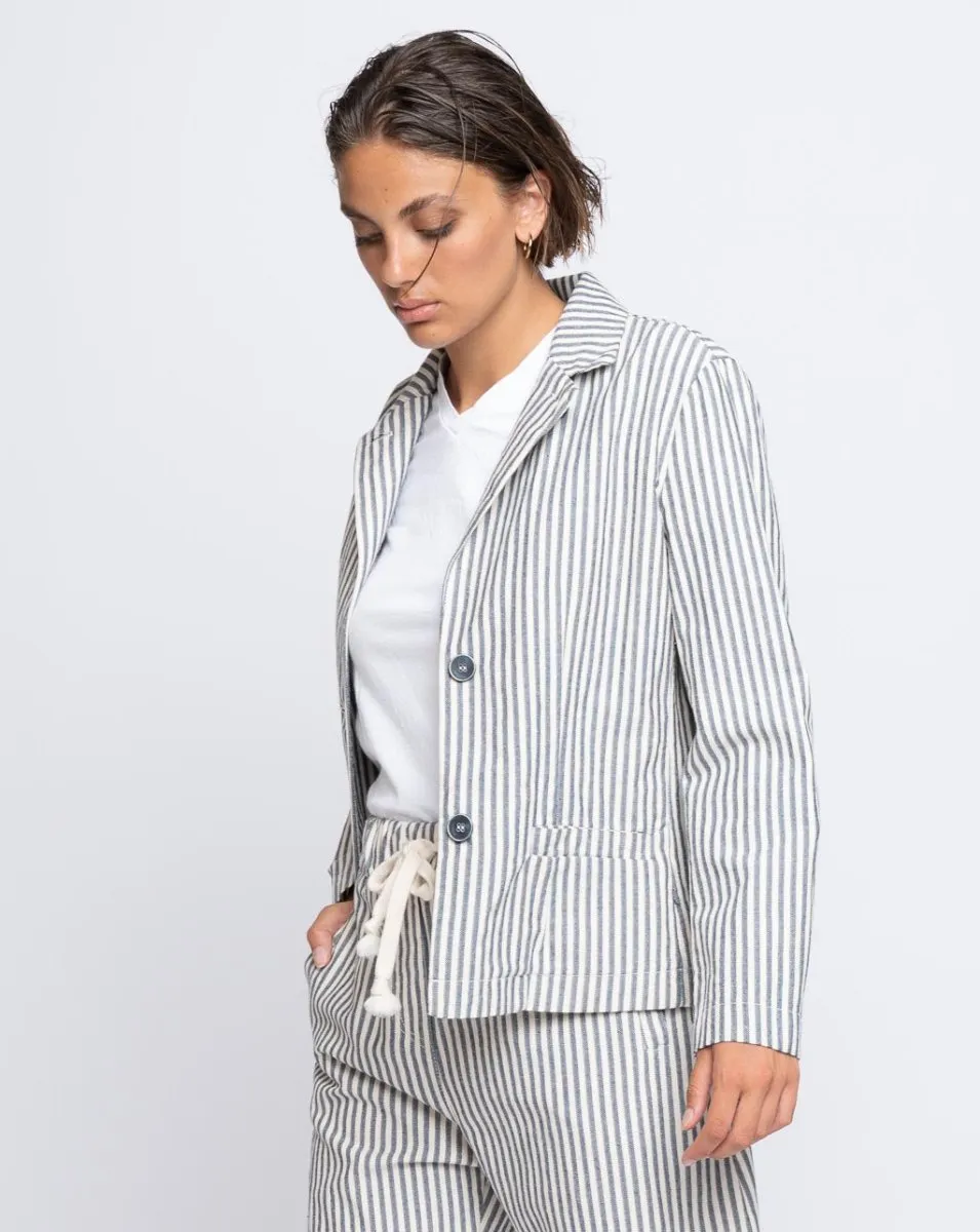 Striped Seamed Single-Button Blazer