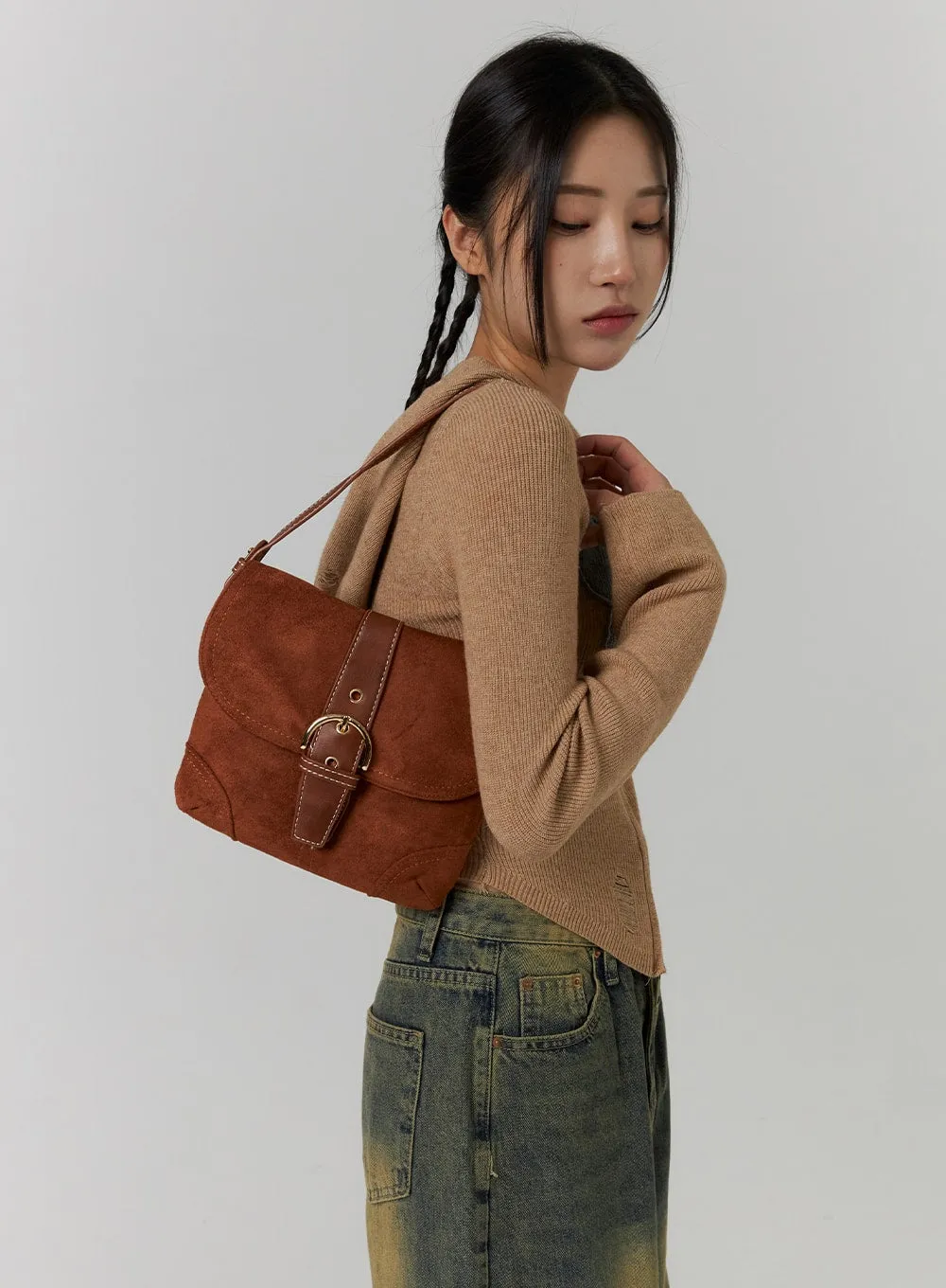 Suede Buckle Shoulder Bag CD311