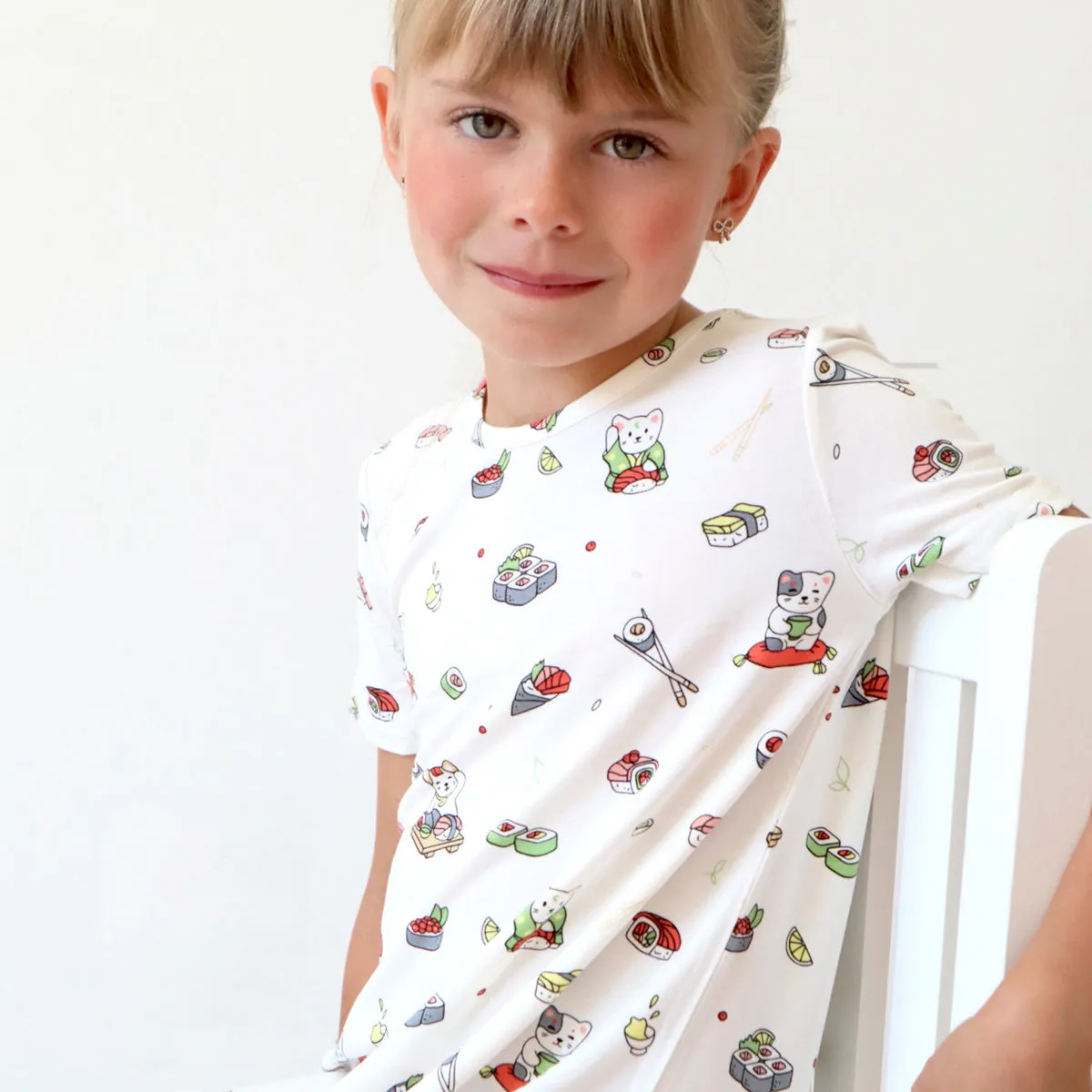 Sushi Cat Bamboo Girls' Short Sleeve Dress