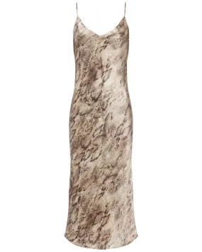 Tan Snake Print Seridie Midi Slip Dress