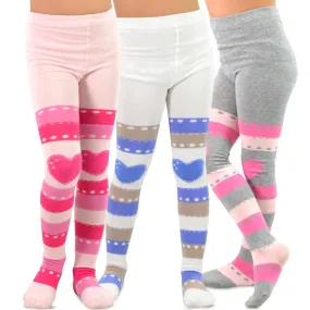 TeeHee Socks Kid's Casual Cotton Tights Stripes with Hearts 3-Pack (70310)