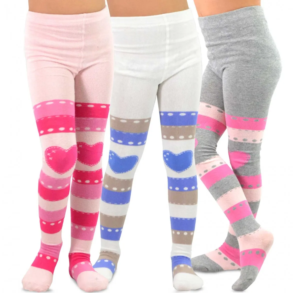 TeeHee Socks Kid's Casual Cotton Tights Stripes with Hearts 3-Pack (70310)