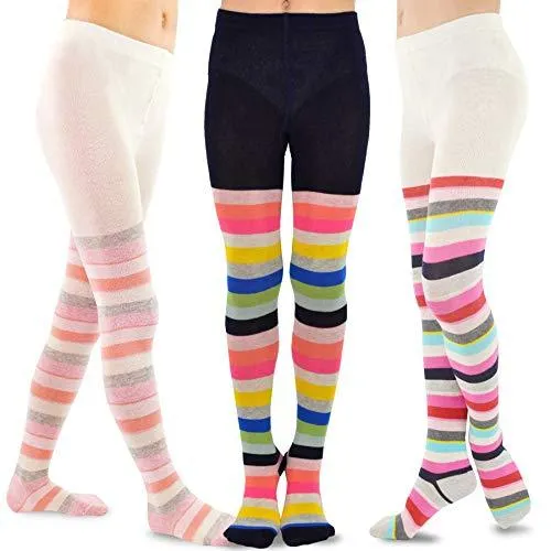 TeeHee Socks Kid's Cotton Tights Thick Stripes 3-Pack (K1601)