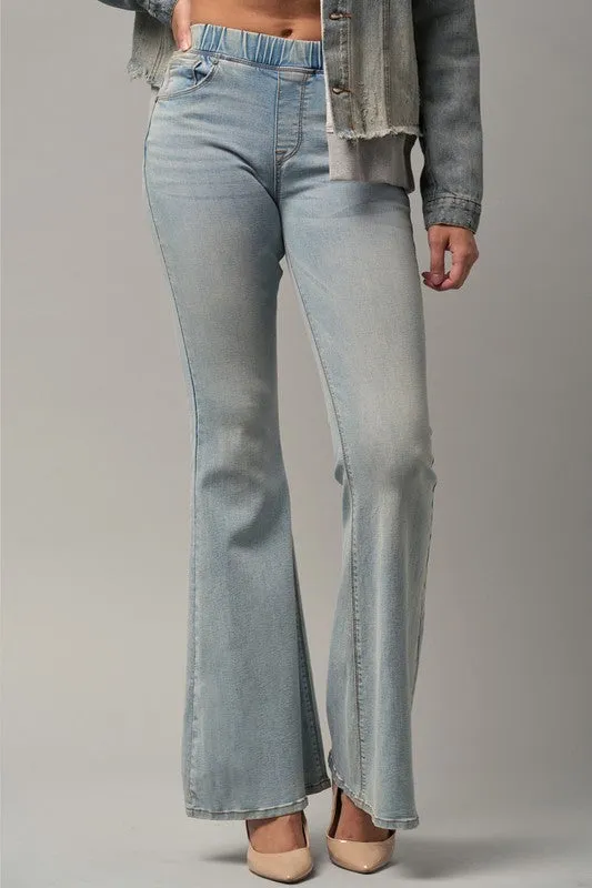 TEEK - LIGHT WASH WIDE ELASTIC FLARE JEANS