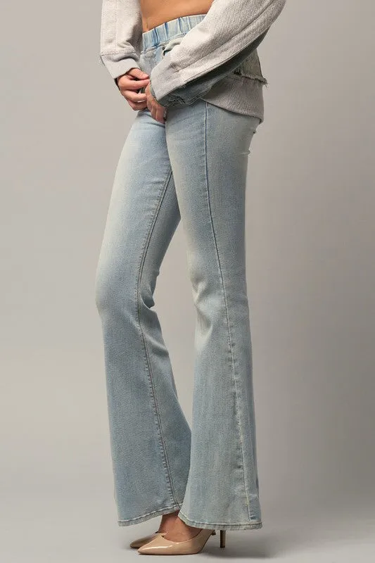 TEEK - LIGHT WASH WIDE ELASTIC FLARE JEANS