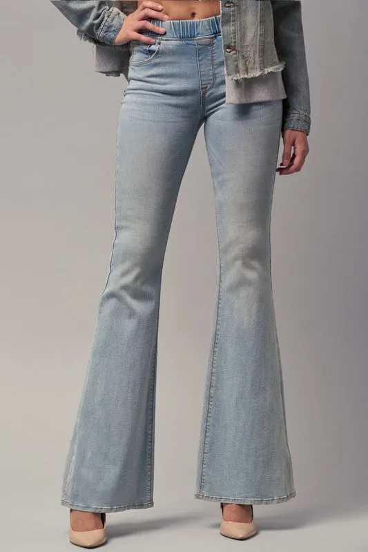 TEEK - LIGHT WASH WIDE ELASTIC FLARE JEANS