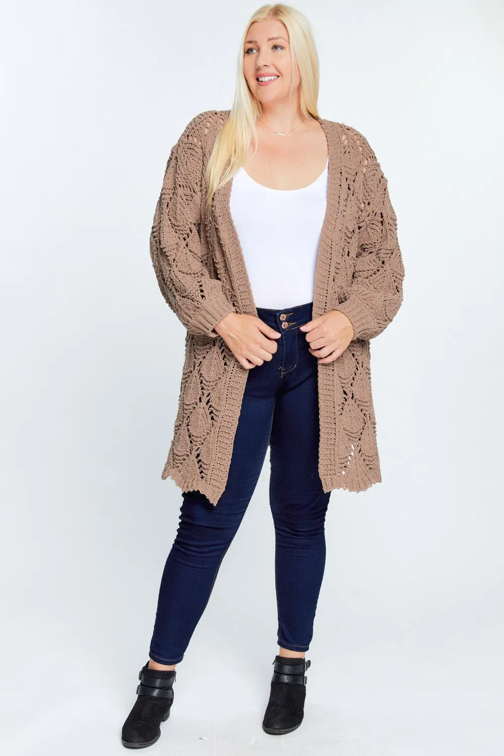 Textured Long Sleeve Long Cardigan