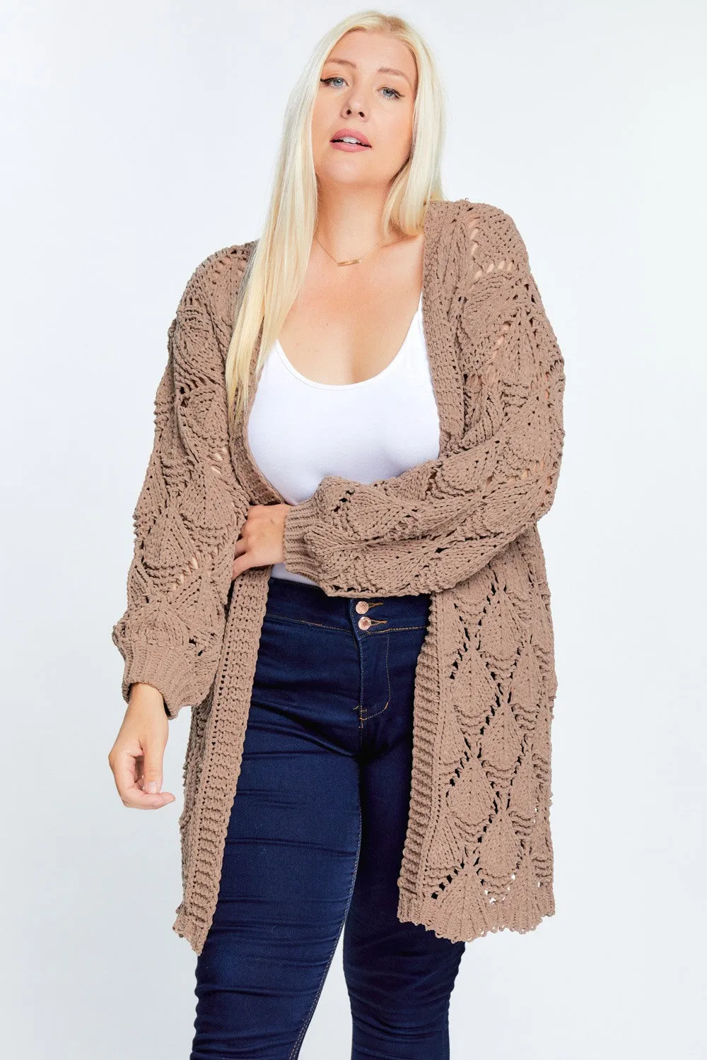 Textured Long Sleeve Long Cardigan