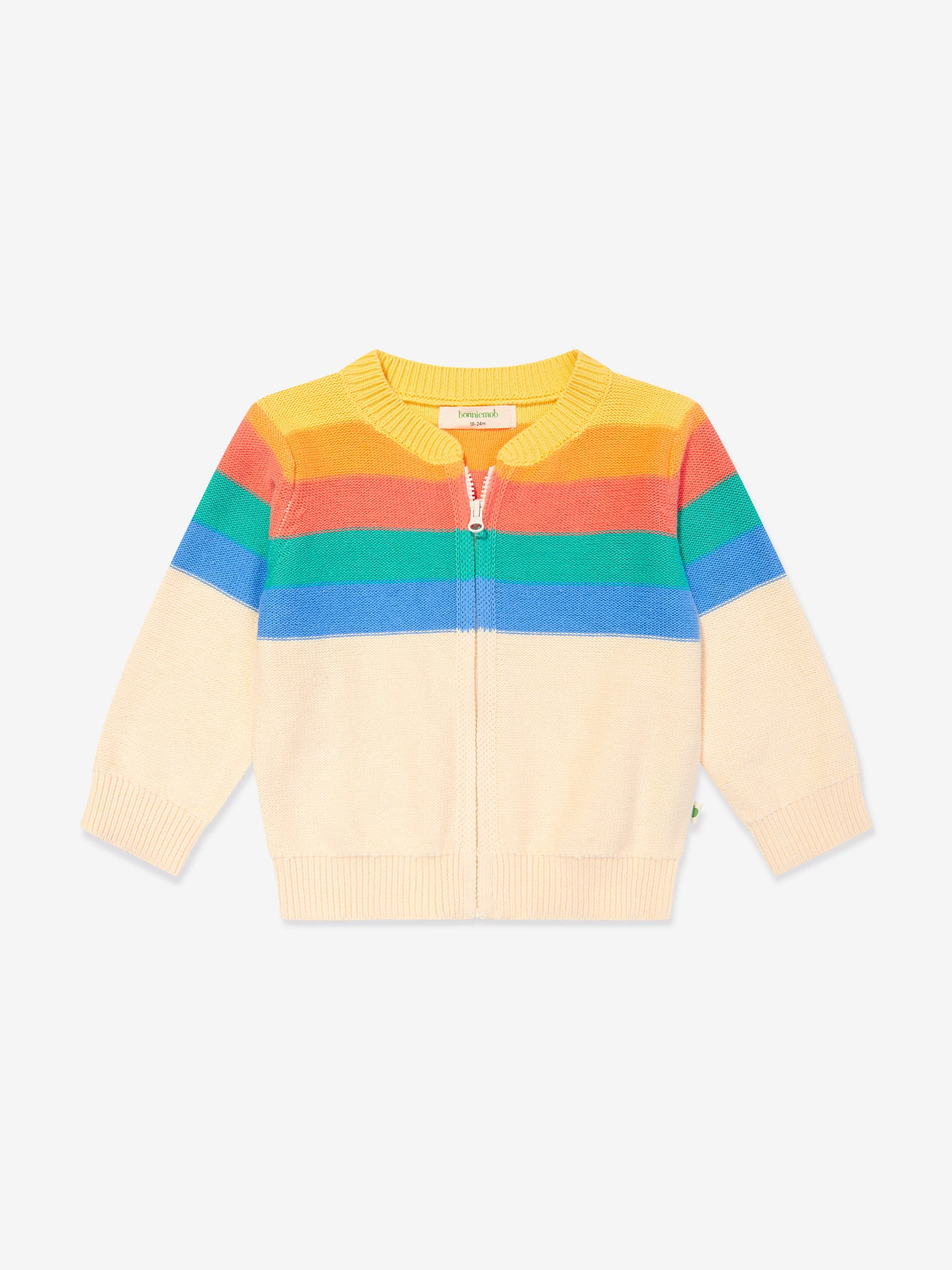 The Bonnie Mob Kids Barnacle Rainbow Striped Cardigan in Multicolour