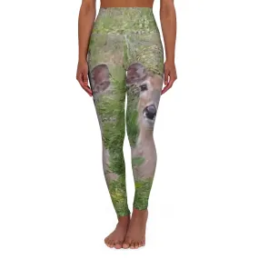 The EARTH LOVE Collection - "A Divine Doe" Design High-Waisted Yoga Leggings, Fitness Leggings, Animal Print Leggings