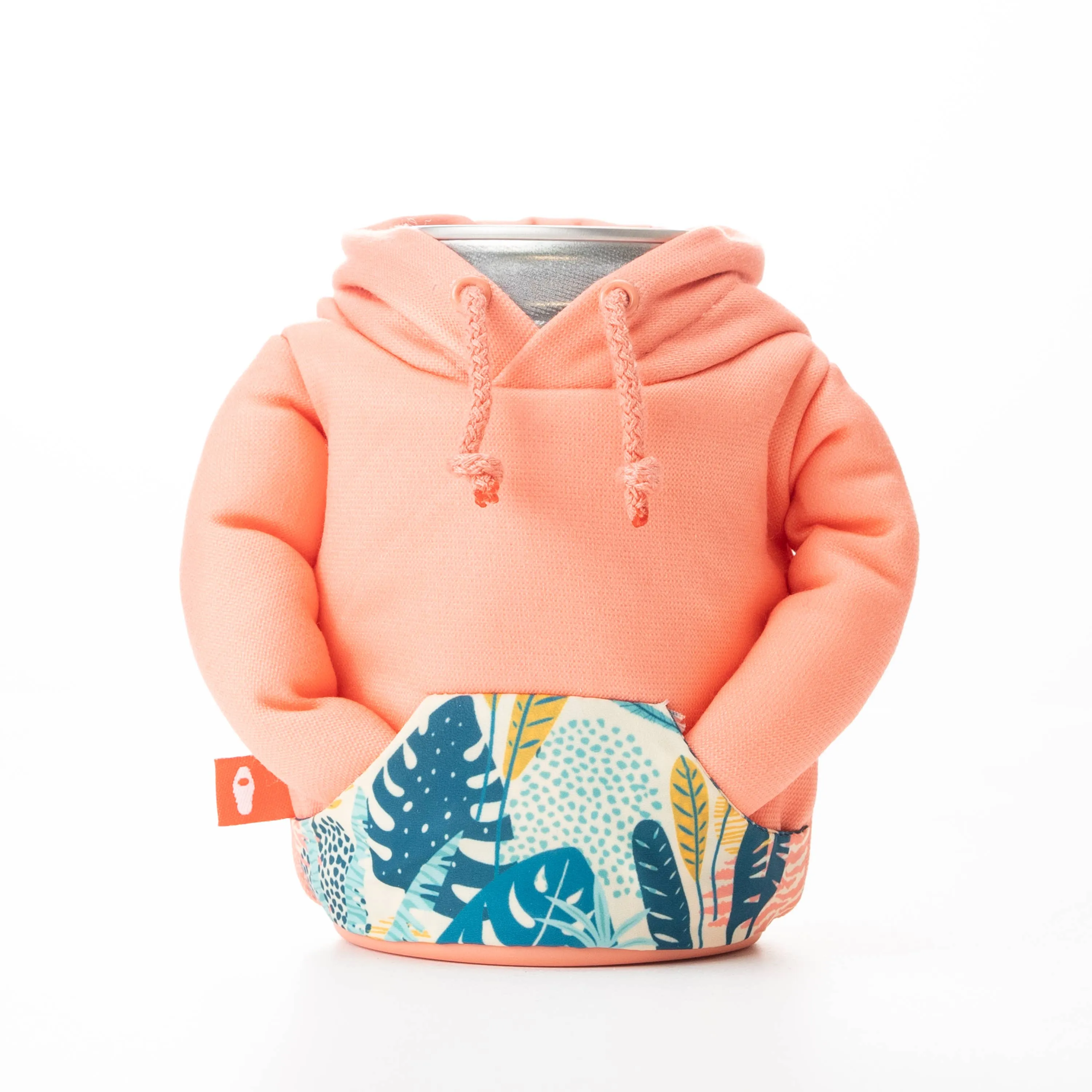 The Hoodie - Insulated Can Cooler - Salmon/Beige Palm