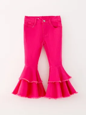 Tight Rose Red Double Layer Bell-Bottoms Denim Jeans Pants Elastic