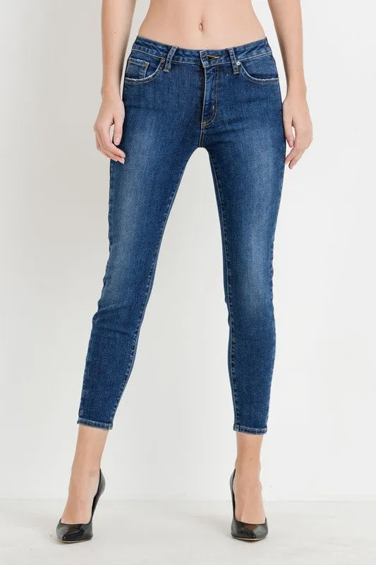 Two Tone Premium Mid Rise Cropped Skinny Jean Made in USA - Clearance Final Sale