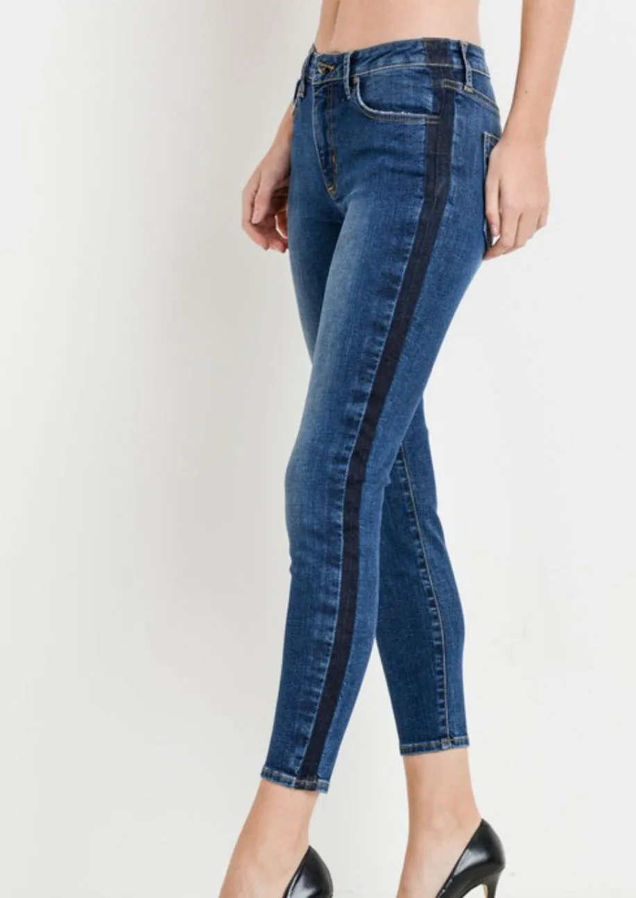 Two Tone Premium Mid Rise Cropped Skinny Jean Made in USA - Clearance Final Sale