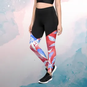 Unique Watercolor Red White and Blue Sports Leggings