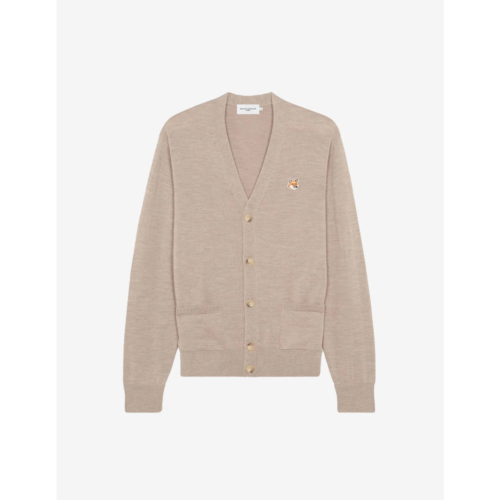 Unisex Fox Head Patch Classic Cardigan - Beige Melange