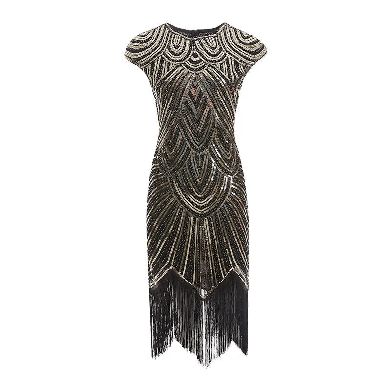 Vintage 1920s sequins evening gowns party dress dancewear dress | Retro sleevesless midi dress