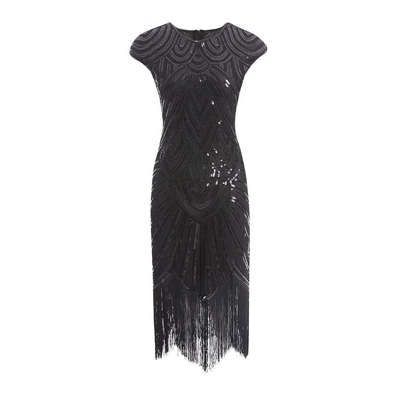 Vintage 1920s sequins evening gowns party dress dancewear dress | Retro sleevesless midi dress