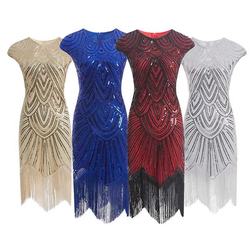 Vintage 1920s sequins evening gowns party dress dancewear dress | Retro sleevesless midi dress