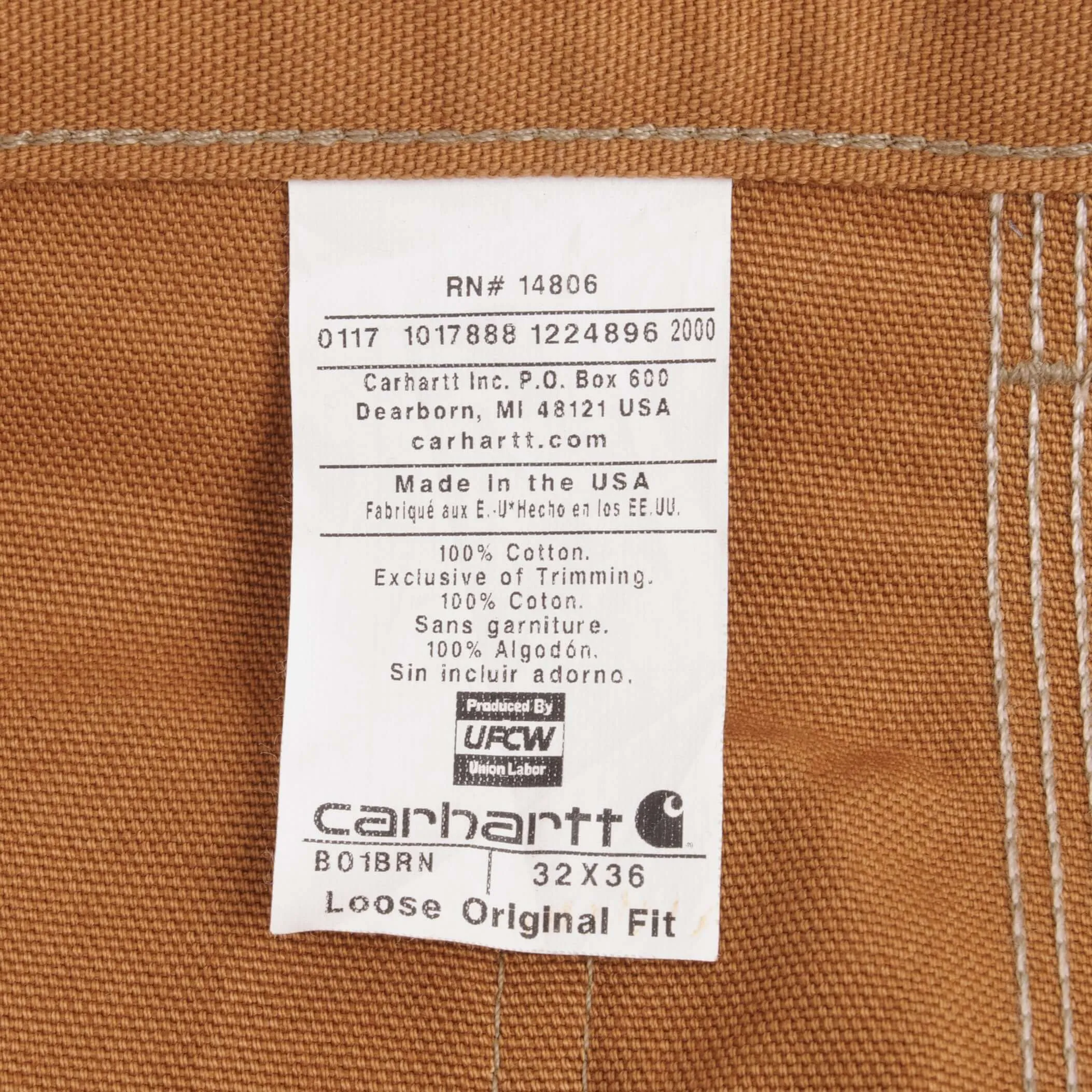 VINTAGE CARHARTT CARPENTER DOUBLE KNEE SANDSTONE PANTS 1990S 32X36 DEADSTOCK