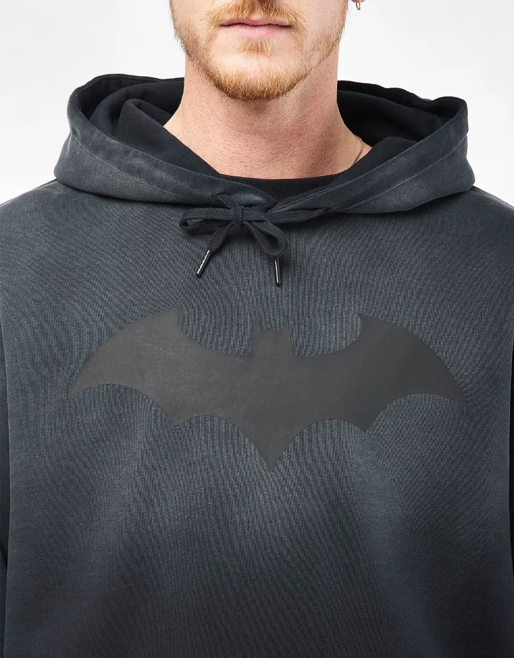 Welcome x Batman Bat Logo Enzyme-Washed Custom Sun-Fade Pullover Hoodie - Black