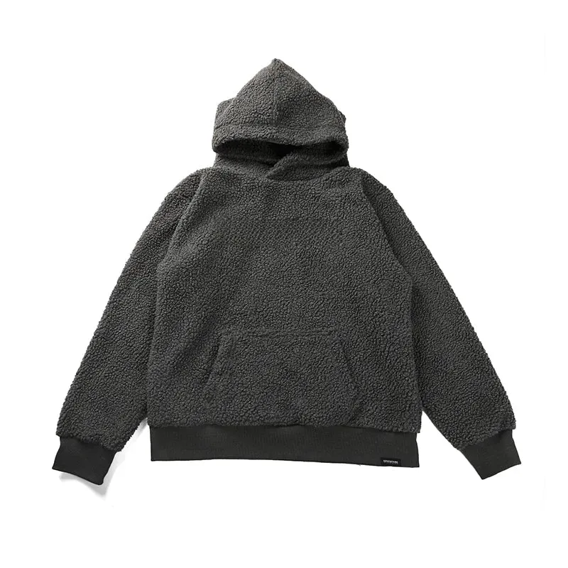 Wiaofellas  -  Radium Polar Fleece Hoodie Japan fashion Loose National Fashion Brand South korea Thickened Fleece-lined Over fit hoodie