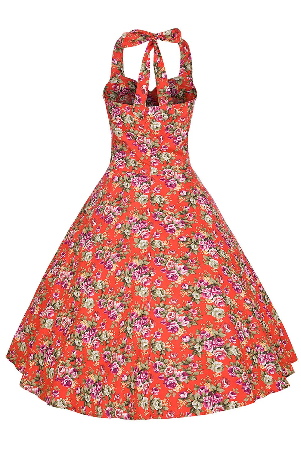 Women Lovely Halter Neck Sleeveless Floral Printed Comfy & Restful Summer Swing Dress - WD117676