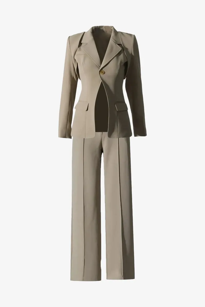 Women's 3 Piece Beige Pants Suit